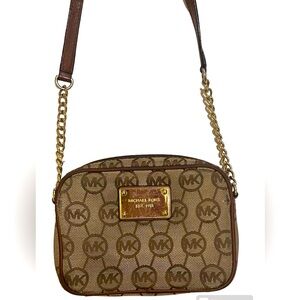 Michael Kors Monogram Signature Canvas Mini Shoulder Bag Beige